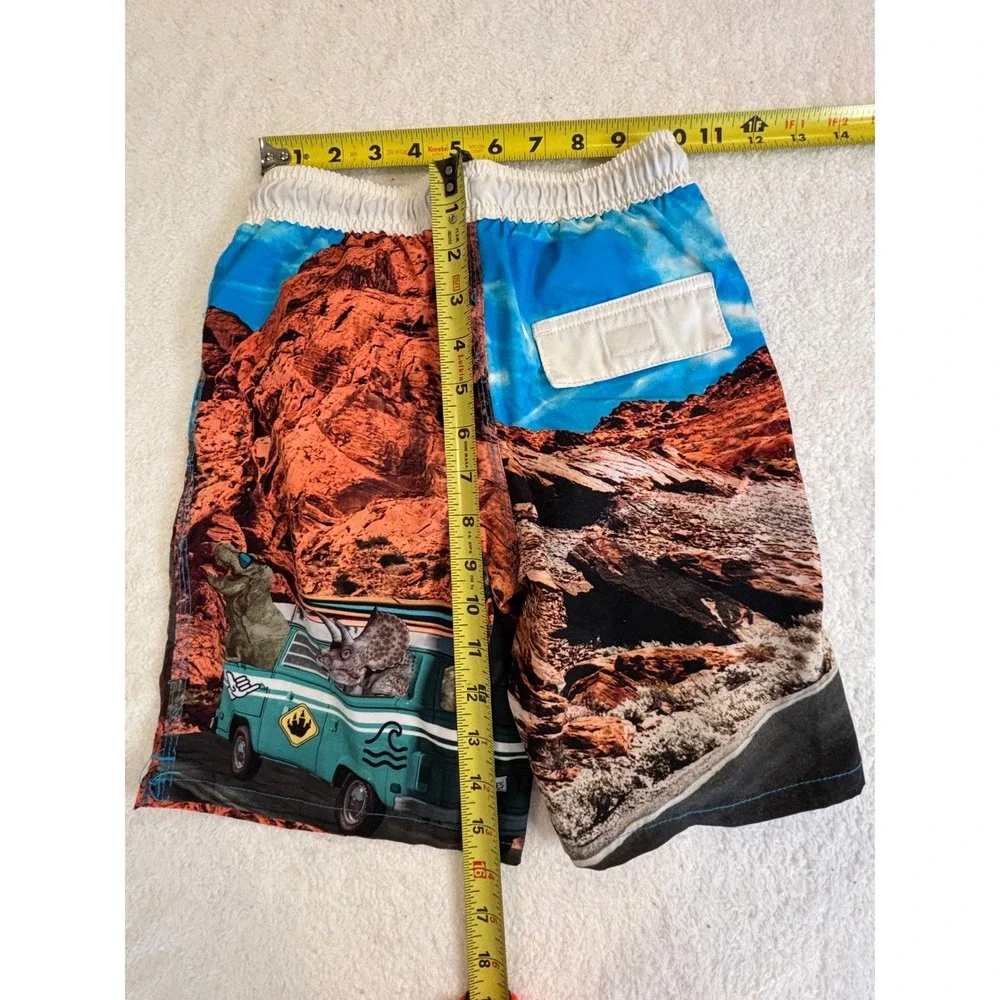 Wonder Nation‎ Boys Dinosaur Desert Van Graphic Swim Trunks Blue Orange Size M 8